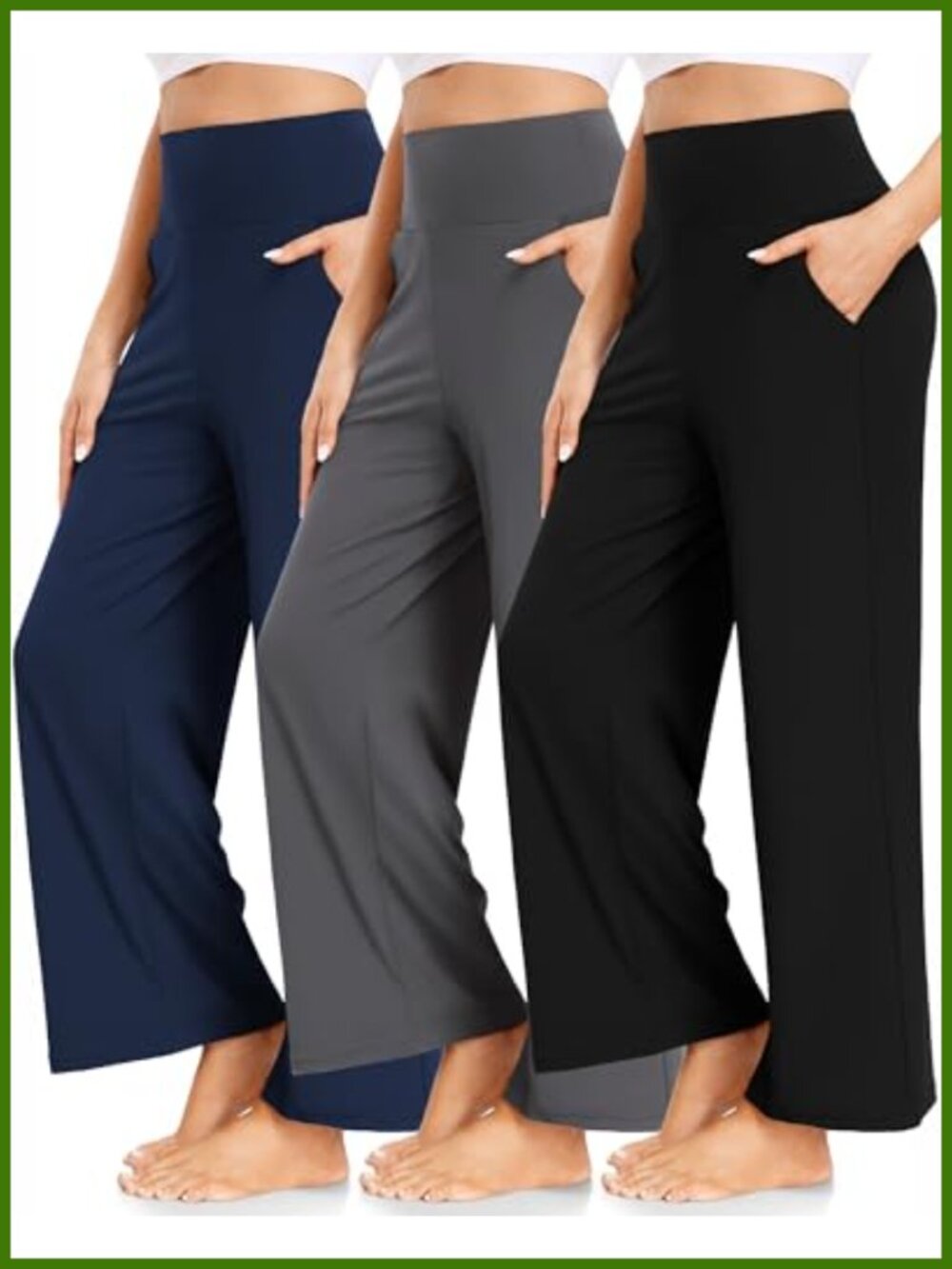 Women's Wide Leg Yoga Pants High Waist Tummy Control Lounge Sweatpants 3 Pack